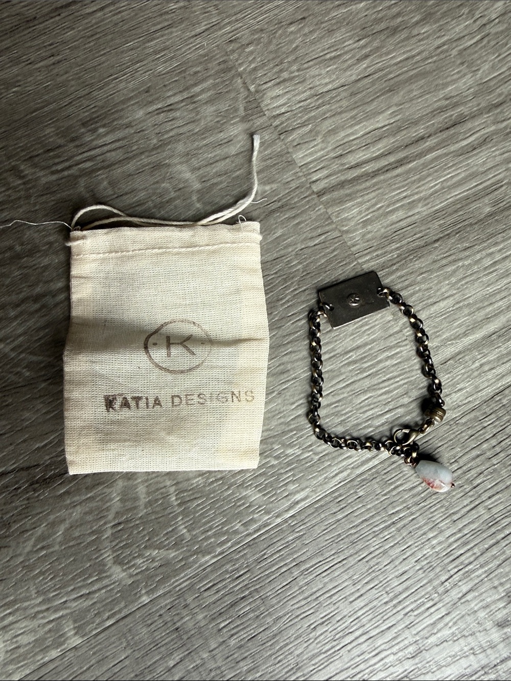 Katia Designs Silver Chain Bracelet “love” with White Charm